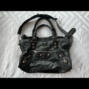 Balenciaga Black Leather Part-Time Handbag with Giant 21 Silver Hardware